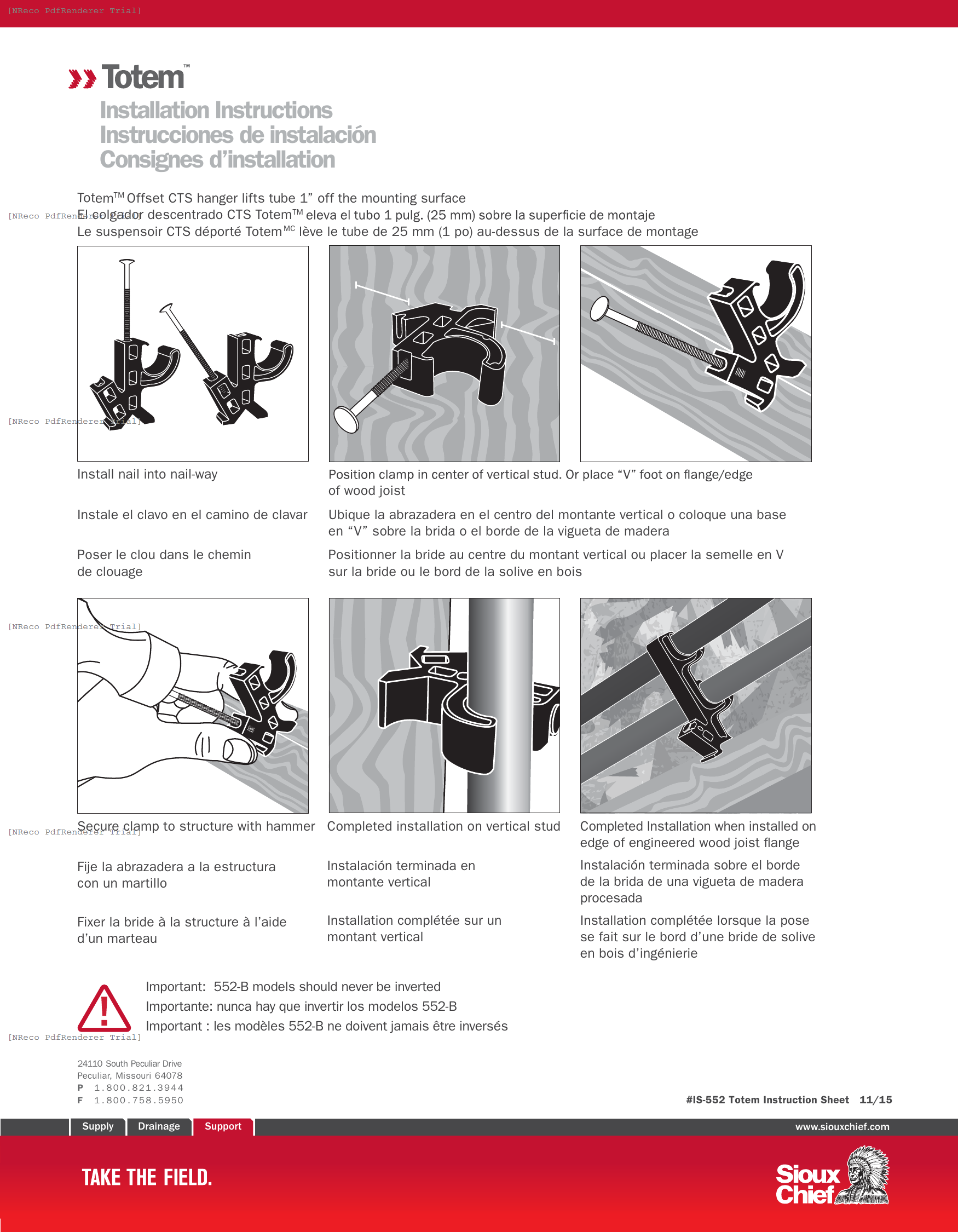 552 SERIES - TOTEM OFFSET TUBE CLAMP - INSTRUCTION SHEET.PDF Technical Document